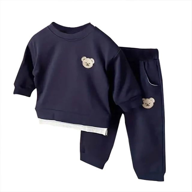 Odeerbi 0-4 Años Niños Niñas Conjunto de Algodón Sudadera Oso Cuello Redondo Sudadera Pantalón Dos Piezas Cuello Redondo Manga Larga Top Pantalón Suelto