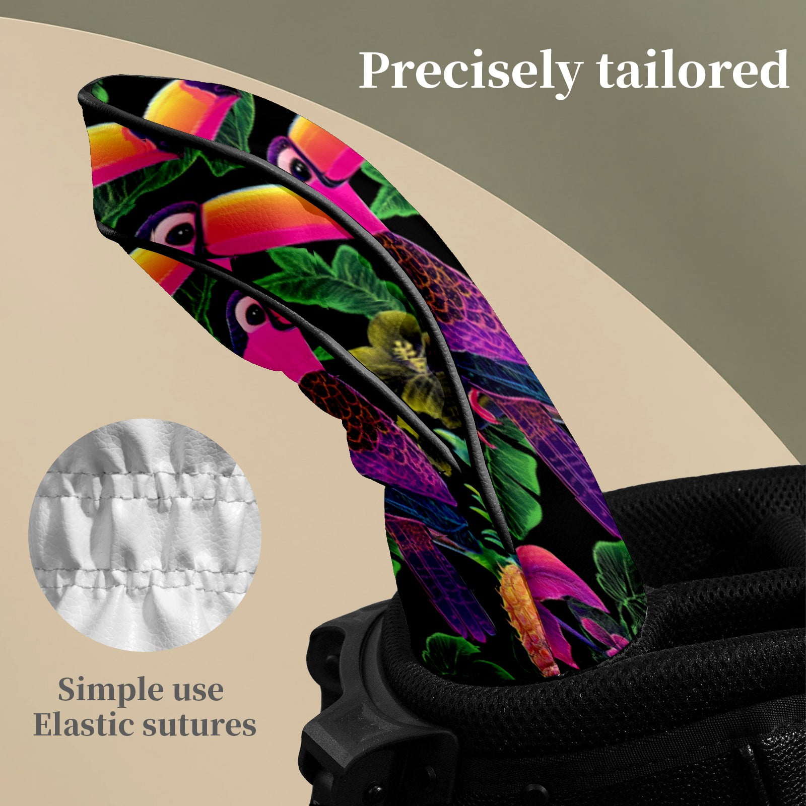 Golf Head Covers for Woods and Driver Waterproof Leather Golf Club Head Covers for Women Men Golf Driver Fairway Wood Headcover Purple Toucan Floral Mural