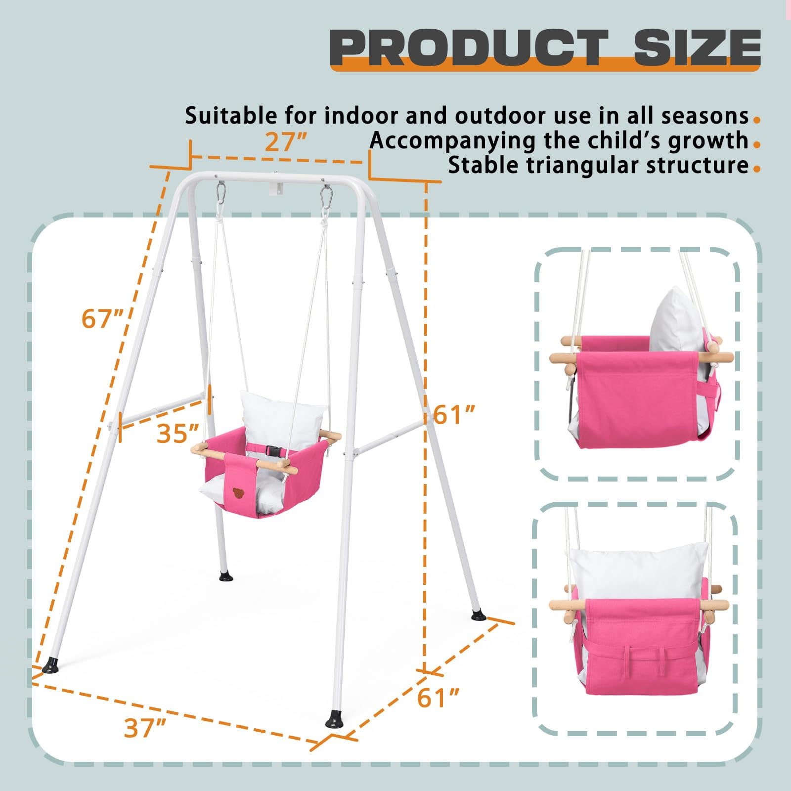 G TALECO GEAR Toddler Swing Set with Canvas Cushion Seat, Baby Swing Outdoor Playset for Girl/Boy, Age 6-24 months, Pink