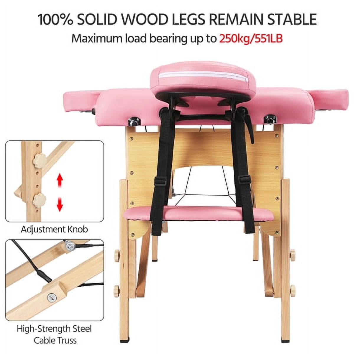 Alden design Fold Portable Massage Table w/ Removable Headrest Armrests, Pink