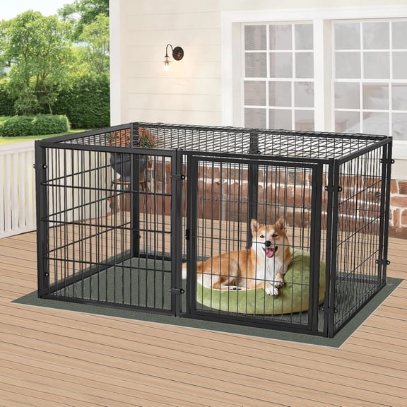 Large Dog Crate – 59 Inch Metal Kennel for Medium and Small Dogs, Safe Indoor & Outdoor XL Big Puppy Cage, Pet Playpen Yard, Dog Fence Playpen Easy Assembly (Black, 59 Inch)