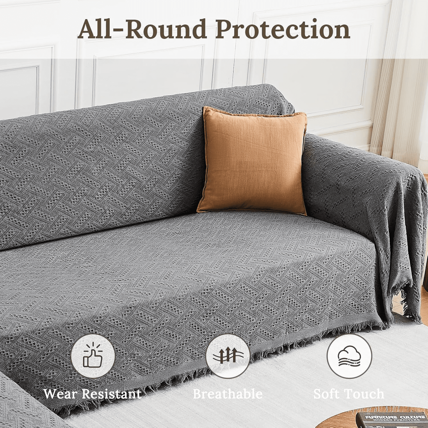 Sanmadrola Couch Cover Sofa Covers Couch Covers for Sectional Sofa Love Seat Couch Covers for 2 Cushion Couch Washable Slipcover for Dog Sofa Protector 71" X102 Gray 1 Piece