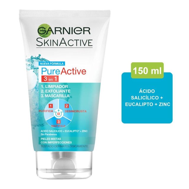 Gel facial Garnier Pure Active pure active 3 en 1 arcilla 150 ml
