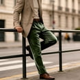 thumbnail image 6 of Men's British Style Velvet Suit Pants, Straight Leg Retro Dress Trousers with Expandable Elastic Waist and Pockets, Business Casual Office Pants for Daily Wear Blackish Green L, 6 of 8