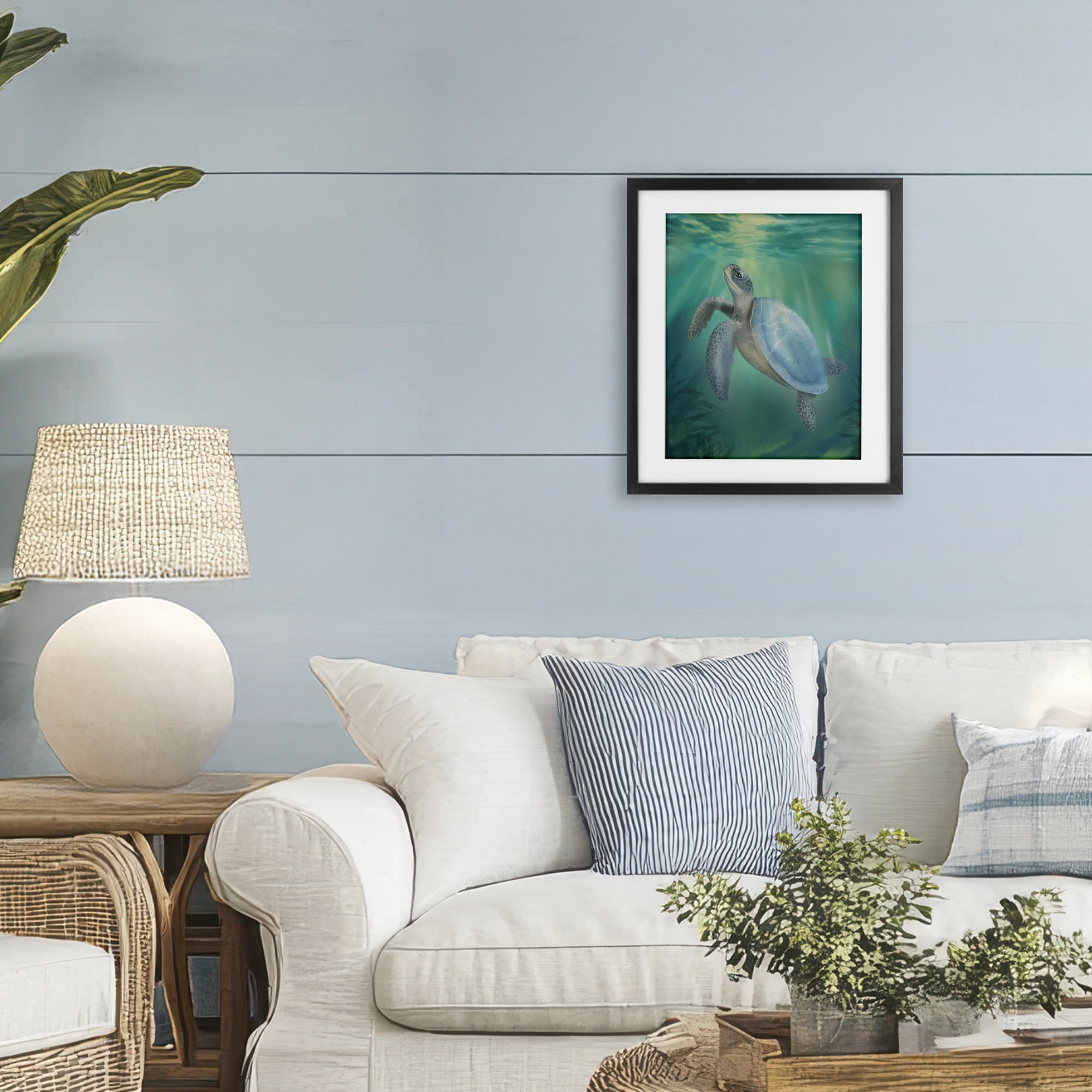 Stupell Industries Coastal Beach Sea Turtle Black Framed Print Under Glass, design by Matthew Piotrowicz