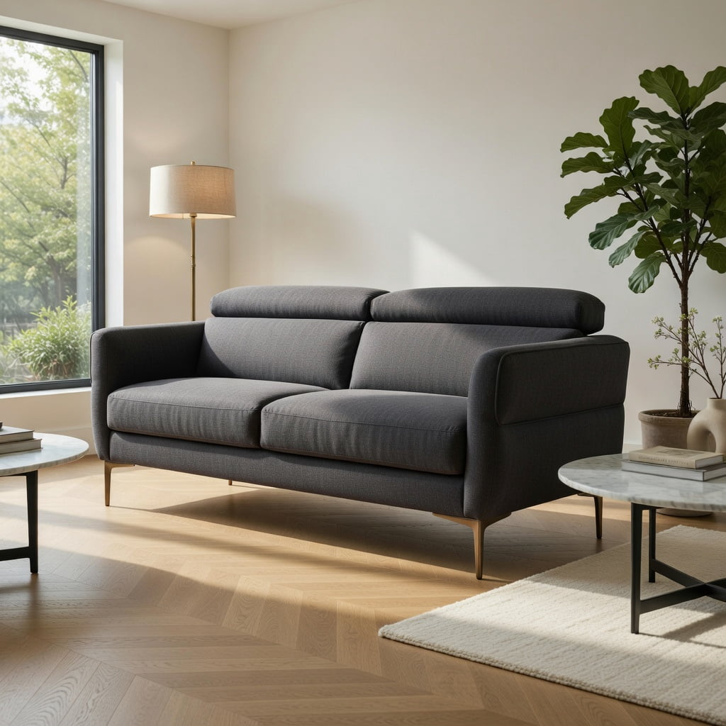 Hommoo 72.5" Modern Fabric Loveseat Sofa with Adjustable Lift-Up Headrest, High-Density Foam Cushion, Compact Living Room Sofa, Gray