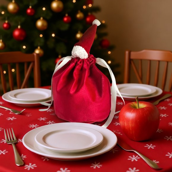 Bolsa De Tela Para Manzanas Bolsa navideña de terciopelo con cordón ajustable, 15 x 12 x 12 cm, ideal para regalos navideños (1 unidad) Rkxzt