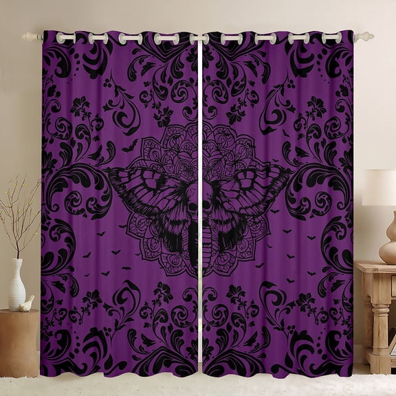 Castle Fairy Gothic Skull Moth Black Out Curtains for Boys Girls,Bohemian Hippie Damask Curtains Pack of 2 (42x63 Each),Exotic Style Bedroom Curtains,Super Cozy Room Decor