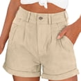 thumbnail image 3 of Nestiefly Womens Bermuda Summer Shorts 2026 Casual High Waisted Pleated Beach Vacation Denim Shorts with Pockets Beige M, 3 of 6