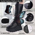 thumbnail image 2 of SACFOF Women Platform Punk Goth Mid Calf Boots Chunky High Heel Side Zip Butterfly Wings Knee High Motorcycle Combat Booties, 2 of 4