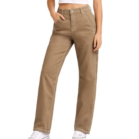 Dickies Womens Work Pants - Twill Cotton Slim Fit Roll Hem Carpenter Pants for Women with Pockets