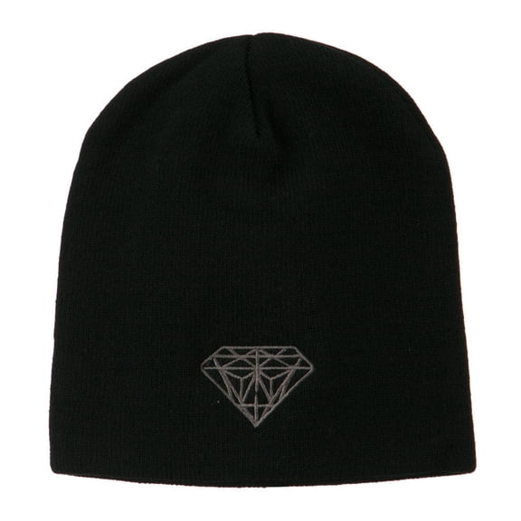Small Diamond Embroidered Short Beanie - Black OSFM