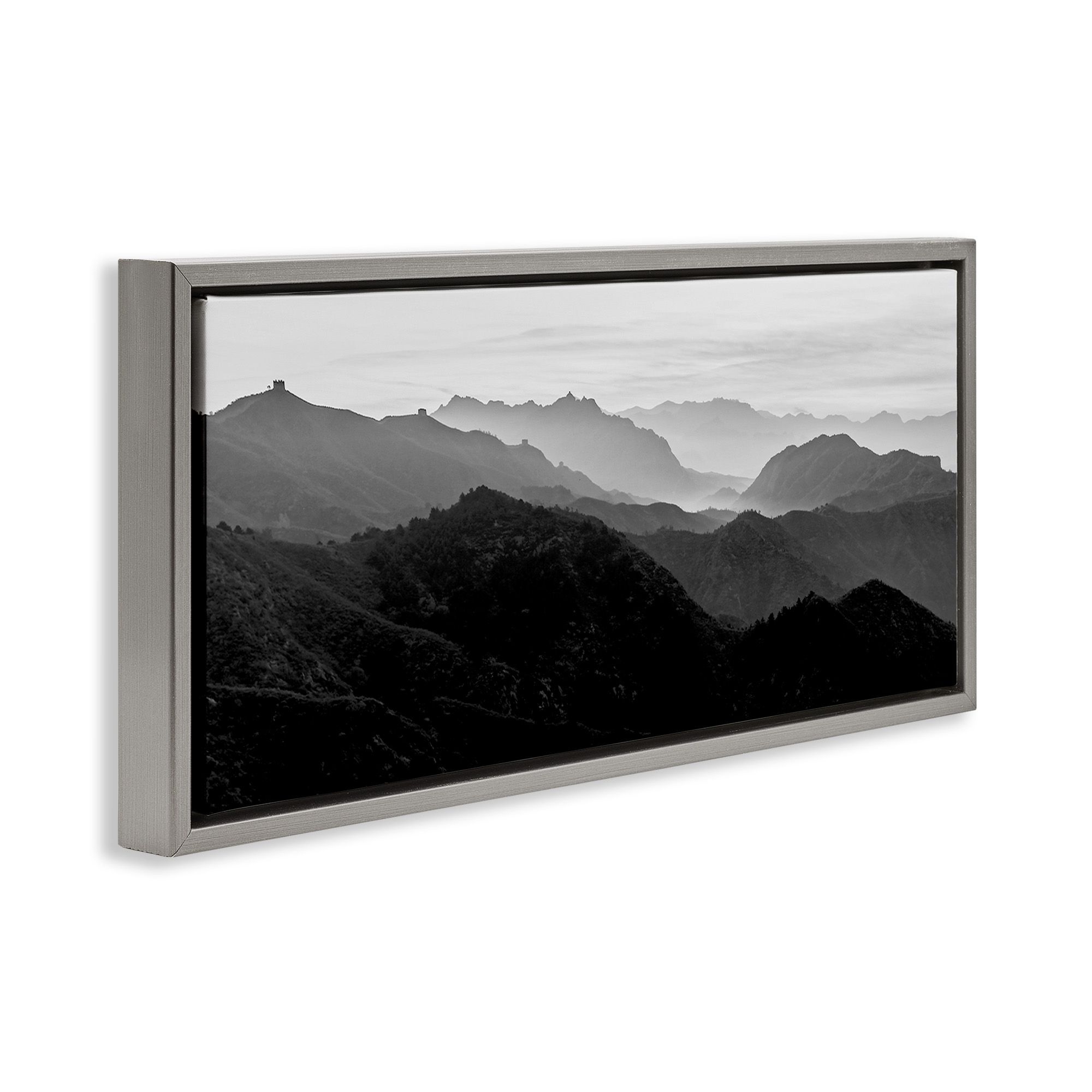 Stupell Industries Misty Sky Open Mountain Landscape Landscape Photography Gray Floater Framed Canvas Art Print Wall Art, 25 x 11