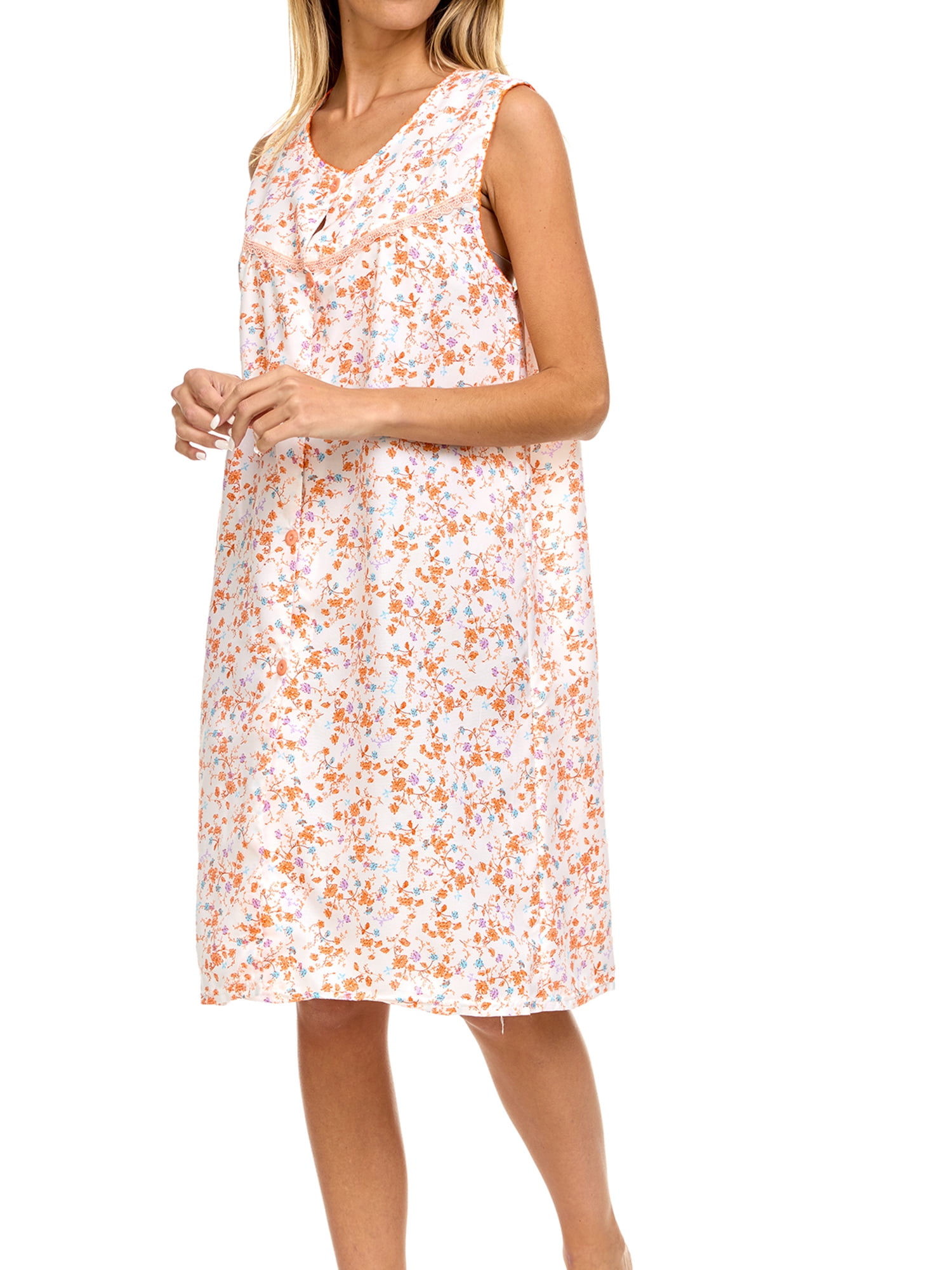 EZI Women’s Buttondown Floral Cottonrich Sleeveless House Dress
