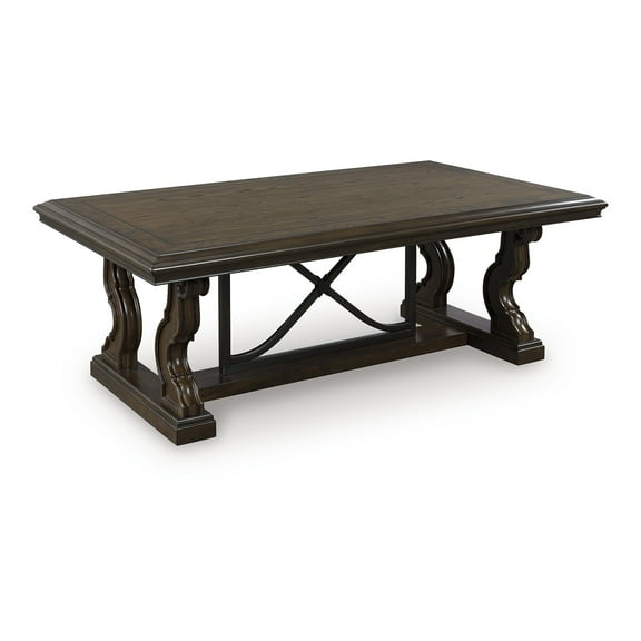 Signature Design by Ashley Maylee Coffee Table - Dark Brown Finish with Scroll Design Legs