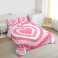 thumbnail image 3 of Homewish Kawaii Pink Cartoon Bedding Comforter Set for Kids, Romantic Love Heart Twin Comforter Sets, Fashion Polkadots Reversible Bedding Set, Luxury Bedroom Decor, 2pcs, 3 of 8