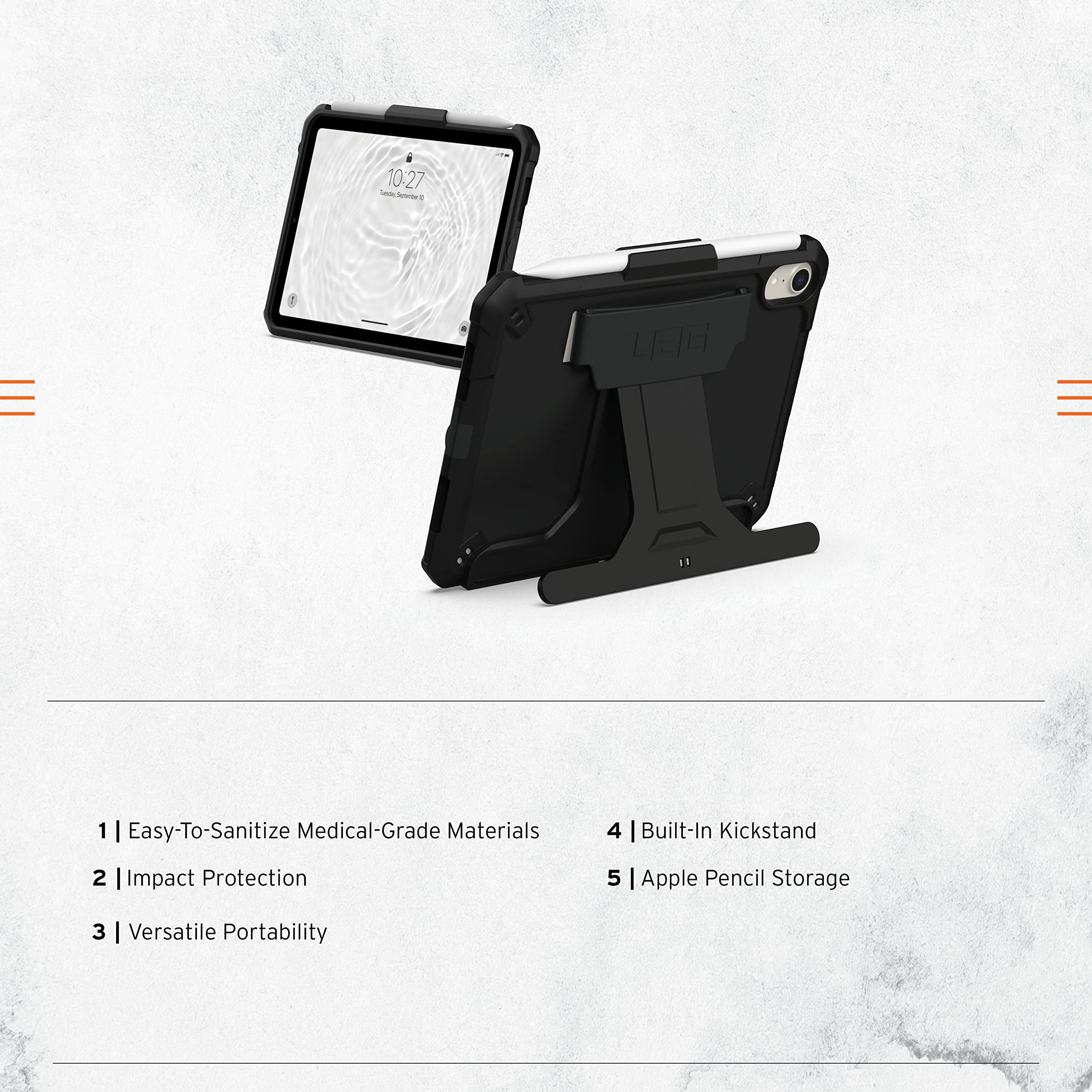 UAG iPad Mini A17 Pro Case (7th Gen, 2024) A2993 A2995 A2996 8.3" Scout w/ Hand Strap, Kickstand & Pencil Holder Rugged Impact-Resistant MIL-STD Protective Cover, Black