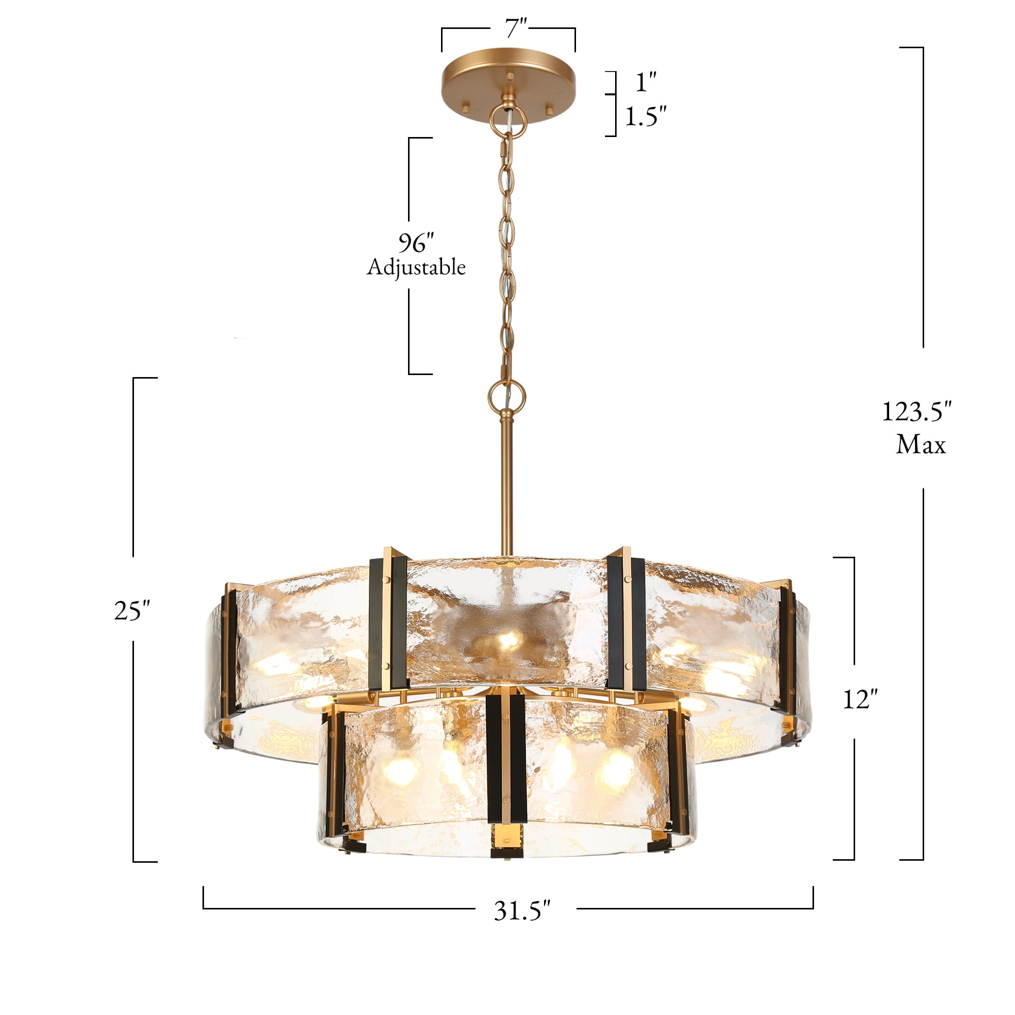 LNC Cymbodly 15 -Light Matte Black Clear glass Mixed material Chandelier