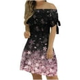 thumbnail image 2 of LOVZFMLL Robe pour Femmes Mode Été Aguichant à Épaules Dénudées Manches Courtes Imprimée avec Poches Noir P, 2 of 5