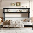 thumbnail image 2 of Twin Size Murphy Bed, Foldable Murphy Bed Chest with Open Shelves, Space-Saving Wall Bed Cabinet for Bedroom, Guest Room, Off White, 2 of 9