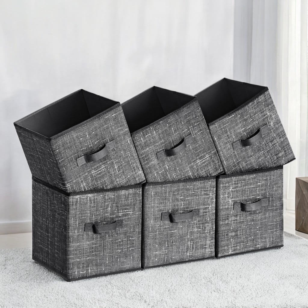 11" Cube Storage Bin 6 Foldable Fabric Cube Organizer Bin with Double Handles Storage Box for Living Room Bedroom Office Black