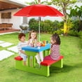 thumbnail image 2 of DORTALA Kids Picnic Table, Outdoor Toddler Table and  Set with Removable Umbrella, Plastic Kids Activity Table Set for Backyard, Garden, Nursery, Gift for Boys Girls Age 3+, Red, 2 of 7