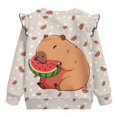 thumbnail image 2 of Uorisanigo Toddler Baby Girl Sweatshirt Long Sleeve Crewneck Sweaters Shirts with Ruffled Shoulders Fall Fashion Casual Watermelon Capybara Sweatshirts for Kids Size 4-5, 2 of 7