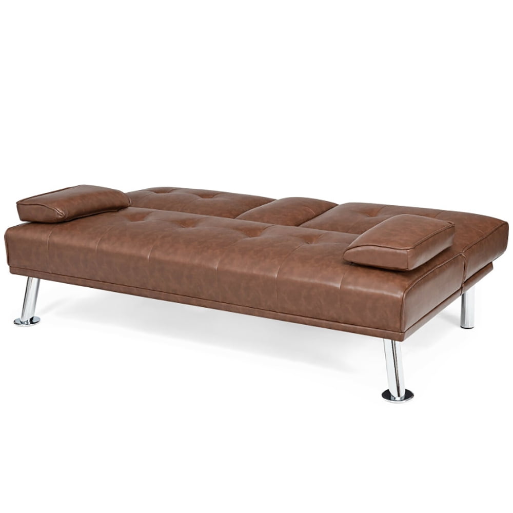Finihen Futon Sofa Bed, Leather Couch, Convertible Folding Recliner, Convertible Folding Leather Futon Sofa with Cup Holders and Armrests, for Living Room, Bedroom, Brown Finihen Futon Sofa Bed, Leather Couch, Convertible Folding Recliner, Convertible Folding Leather Futon Sofa with Cup Holders and Armrests, for Living Room, Bedroom, Brown