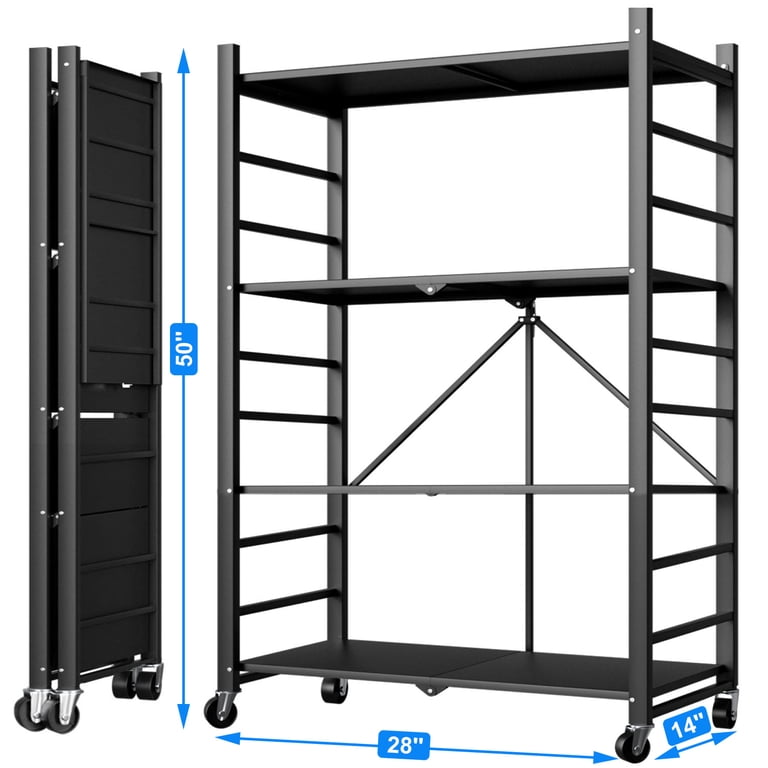 Musment Foldable 4-Tier Metal Storage Shelf, Adjustable, Black photo 5