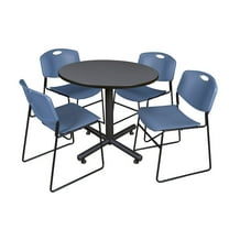 Regency 36 in. Round X-Base Breakroom Table- Grey, 4 Zeng Stack Chairs- Blue