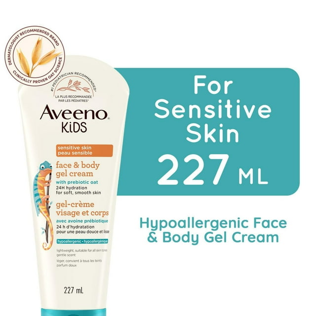 Aveeno Kids Face & Body Gel Cream, Prebiotic Oat Moisturizer, Hypoallergenic Lotion, Sensitive Skin Body Cream