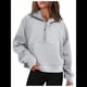 thumbnail image 4 of Sudadera con Capucha para Mujer, de Larga, Corta, con Media Cremallera y Bolsillos con Orificio para el Pulgar. Gris L, 4 of 6