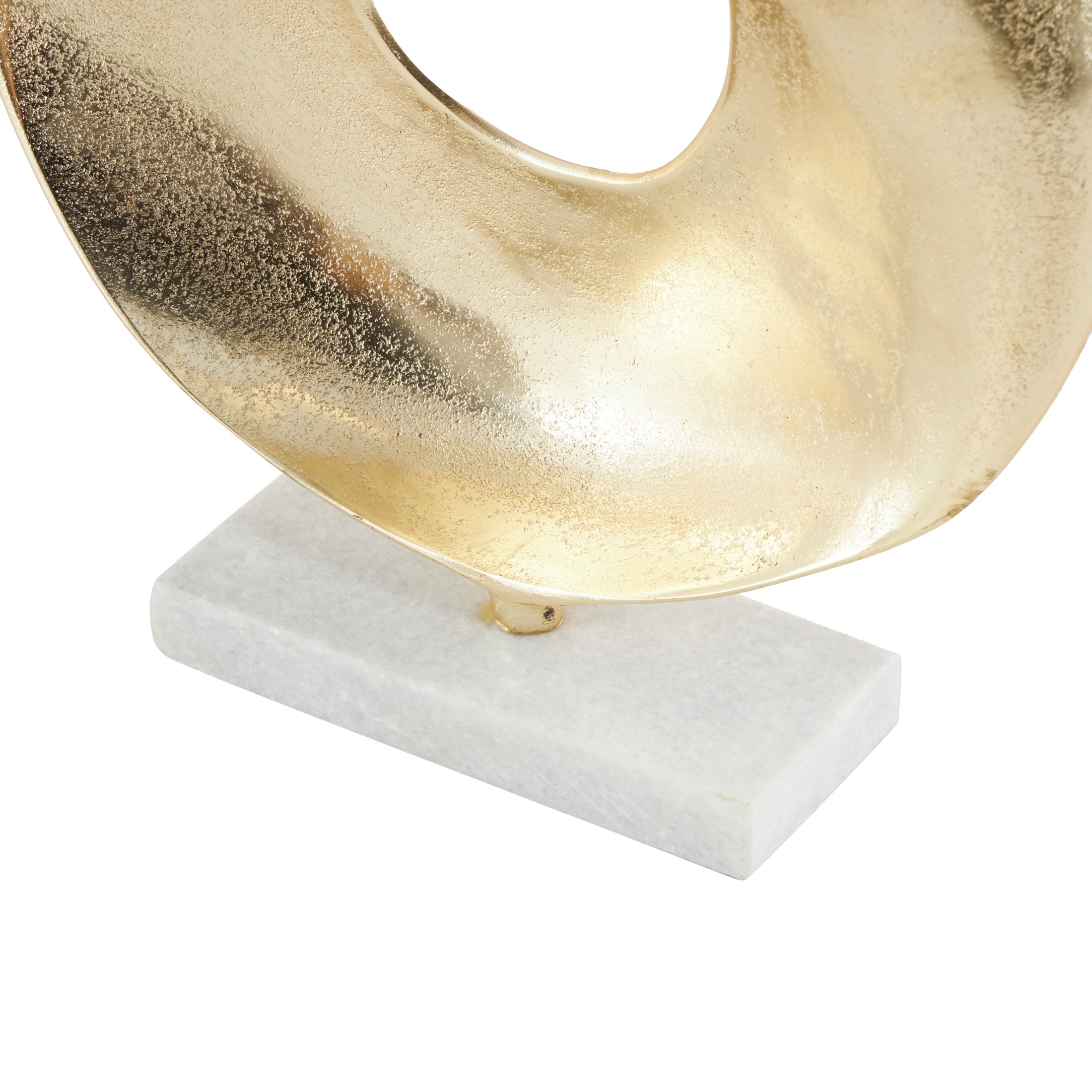 15" x 17" Gold Aluminum Metal Abstract Ring Geometric Sculpture with White Marble Base, by DecMode