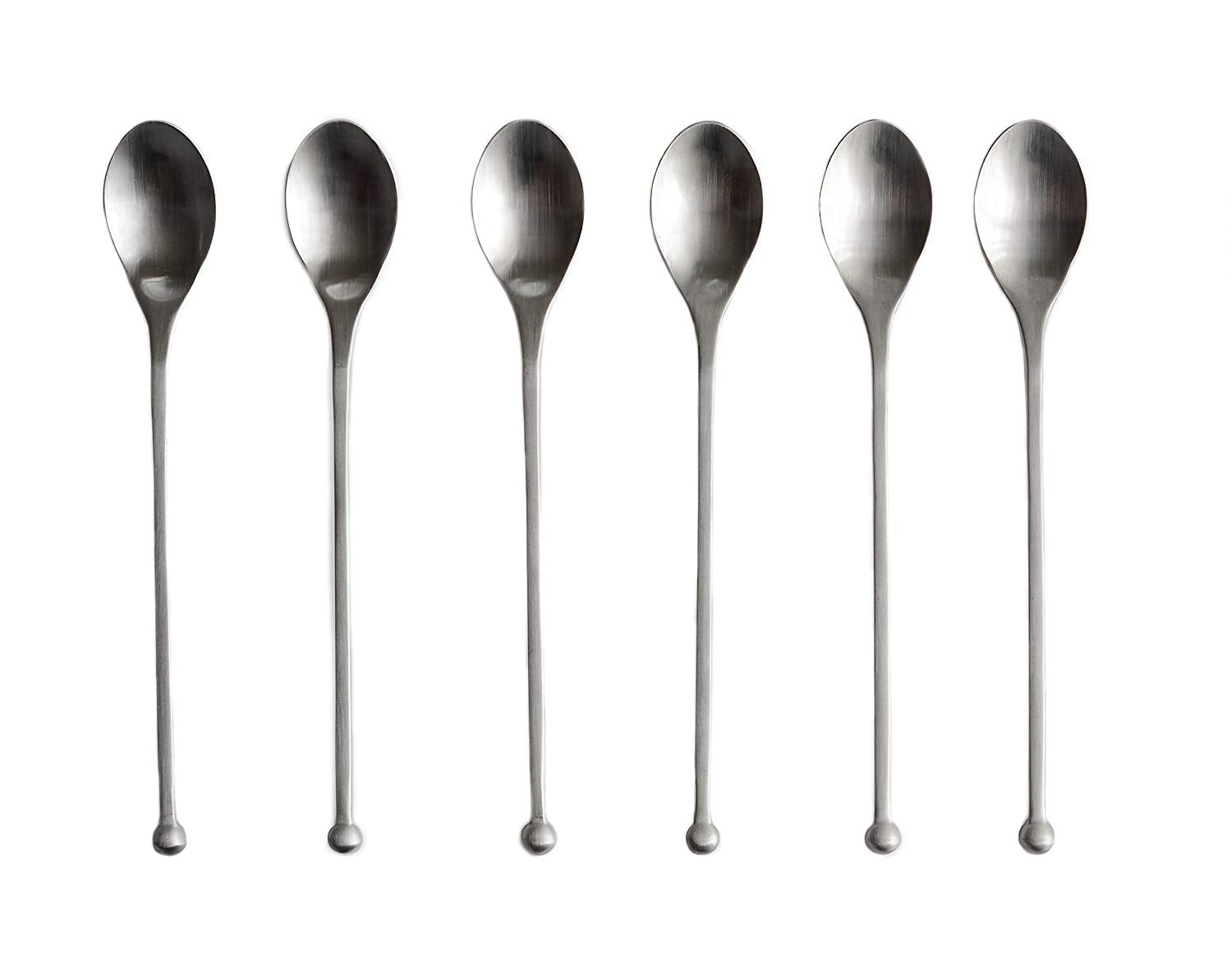 Stainless Steel Cocktail Stirring Spoons KNORK 8-Inch Long Handle Matte Iced Tea Spoon 6 Piece Set 