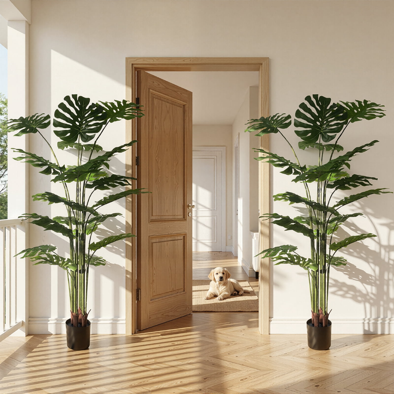 BEAUTYPEAK 6FT Artificial Plant Fake Indoor Monstera Plant Decorative Outdoor Greenery in Black Pot