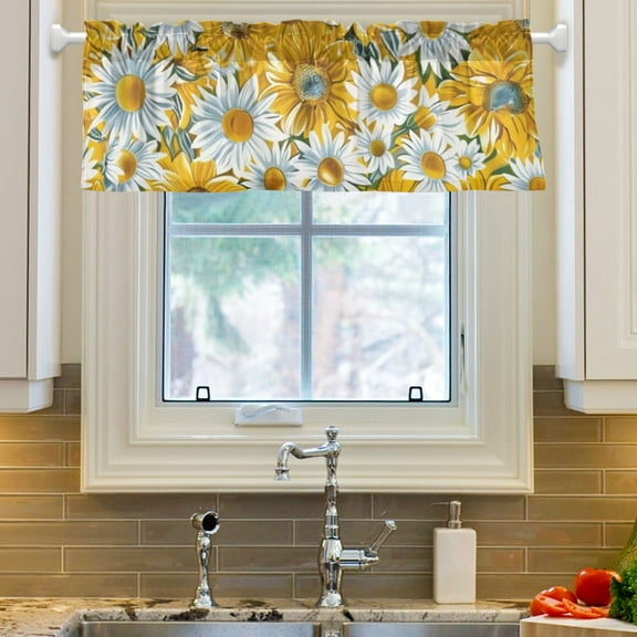 Ryvnso Sunflowers Yellow Window Valance Kitchen Farmhouse Rod Pocket Short Curtain 54x18 inch
