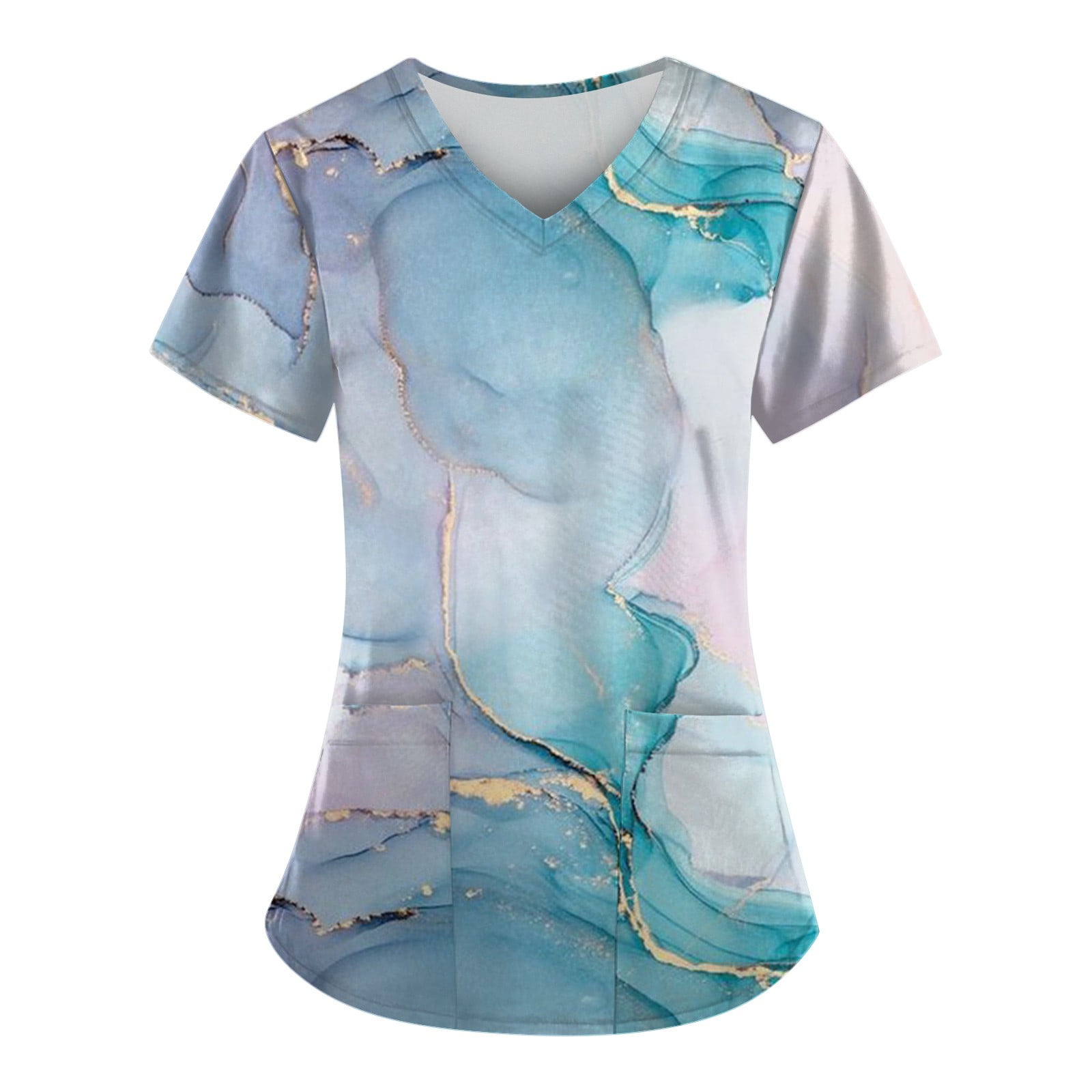 Kddylitq Printed Scrub Tops Women Short Sleeve Marble Print with ...