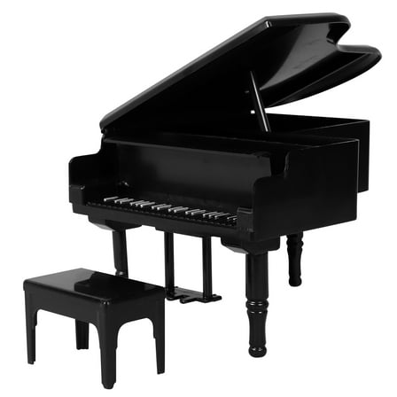 Vintage Black Mini Grand Piano and Chair Set for Decor PP Material 1 Set