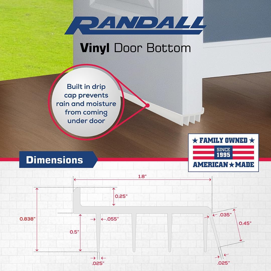 3 FT - White Vinyl Door Bottom Weatherstrip for 1 3/4" - 2" Thick Doors.