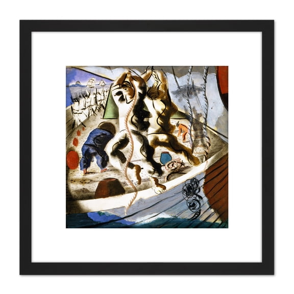 Portinari Discovery Land Mural Sailors Painting 8X8 Inch Square Wooden Framed Wall Art Print Picture with Mount