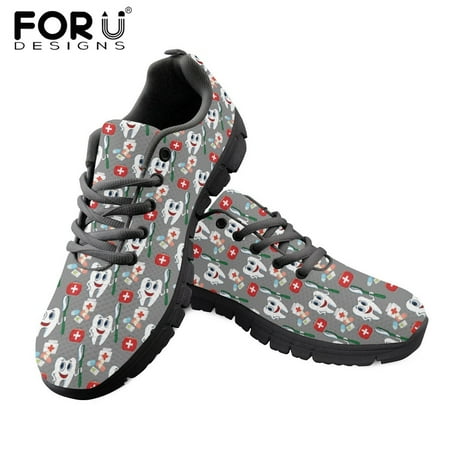 

Women s Spring Lace-up Sneakers Breathable Air Mesh Flats Cute Cartoon Dental Pattern Lightweight Shoes for Ladies