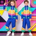 thumbnail image 2 of JAJAHO Boys Girls Retro Disco Joggers Tracksuits Vintage Dance Casual Wear Long Sleeve Stand Collar Zip Up Jackets Ankle-Tied Pants 2 Piece Set 7-13 Years Stylish Outfit, 2 of 8