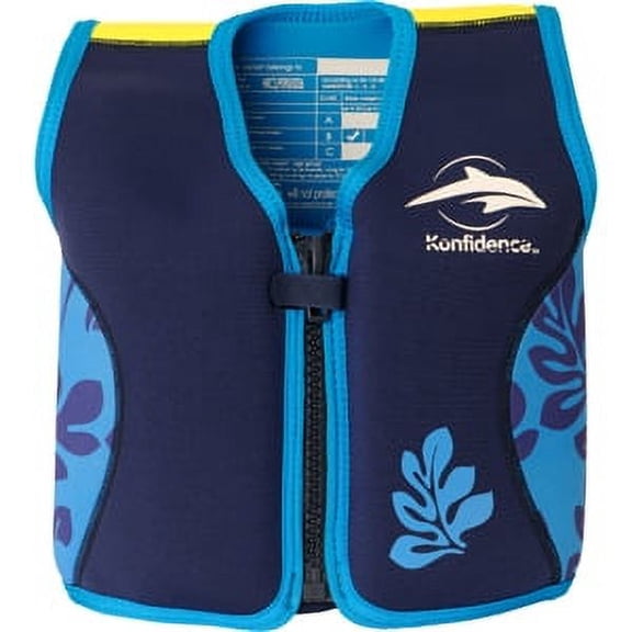 Konfidence The Original Jacket - Children and Youth Swim Jacket (Navy/Blue Palm 18 Months-3 Years)
