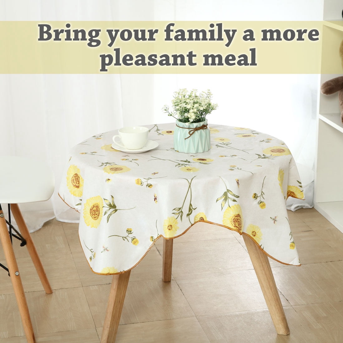 Unique Bargains Square Water Resistance Tablecloth Flower Print 35" x 35"
