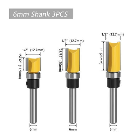 

BCLONG 6Mm Shank Flush Trim Router Bit Straight End Mill For Woodworking Bearing 1/2In