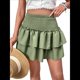 thumbnail image 1 of Minifalda con Volantes de Cintura Alta para Mujer Falda Corta Escalonada con Pantalones Cortos Debajo Verde S, 1 of 8