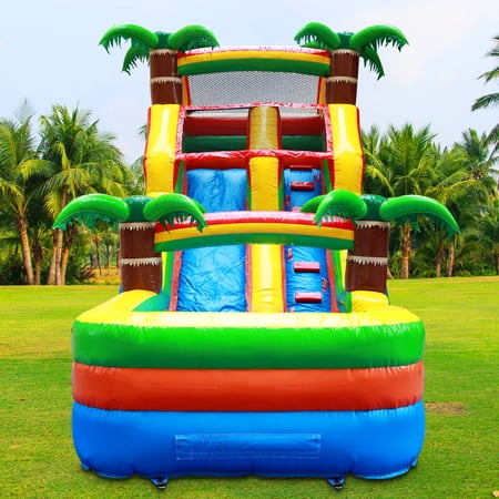 GOOSH 14 ft x 21 ft Inflatable Water Slide with Air Blower  Blow Up Water Slide for Dry and Wet  Easy to Set Up & Inflate Outdoor Water Slide- Climbing Wall  Slides  Splash Pool