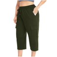 thumbnail image 7 of Capri Pants for Women Spring Summer Plus Size Elastic Waist Wide Straight Leg Loose Casual Capris with Pockets, 7 of 7