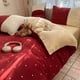 thumbnail image 5 of Red Milk Velvet Spliced Lambswool 4 Piece Fitted Sheet Bedding Set Thick Warm Double Sided Comforter Duvet Cover For Girls Bed Christmas, 5 of 6