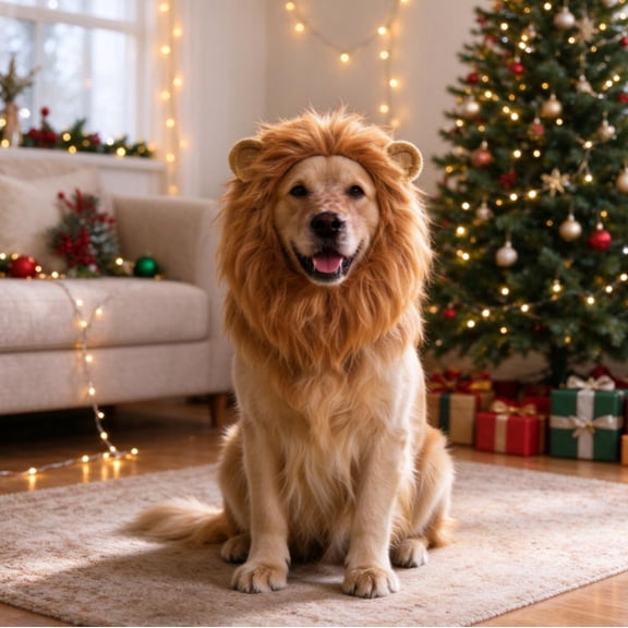Dog Lion Mane , Funny Pet Lion Wig Head Cover with Ears, Cute Halloween Cosplay Dress-up Accessory for Medium Large Dogs, Party Photo Prop